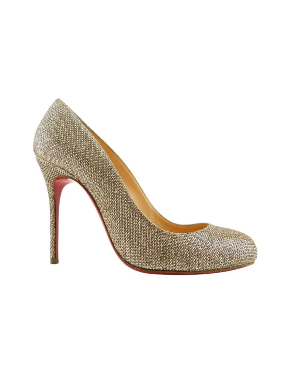 CHRISTIAN LOUBOUTIN Gold Champagne Sparkle Glitter Shimmer Lag Heel Pump 36.5